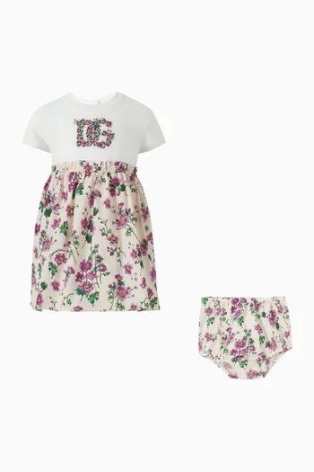 Floral-print Dress in Cotton Jersey & Poplin