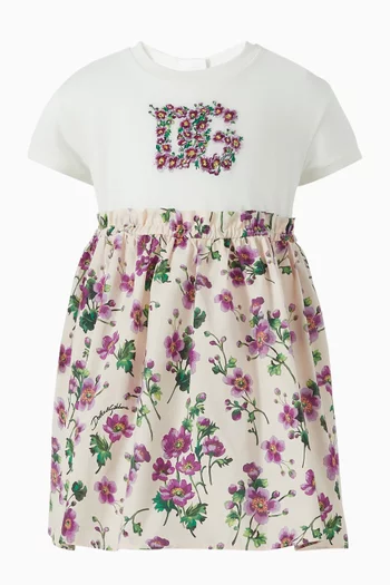 Floral-print Dress in Cotton Jersey & Poplin