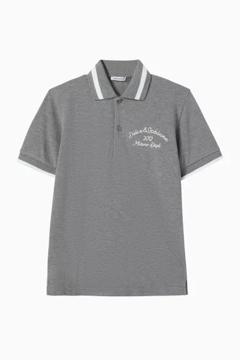 Logo Embroidered Polo Shirt in Cotton Pique