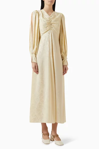 Ruched Dress in Silk Jacquard