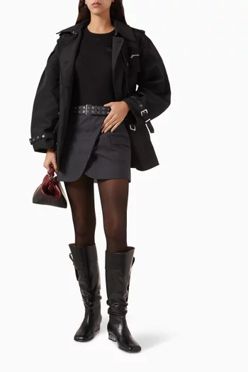 Pinstripe Belted Mini Skirt