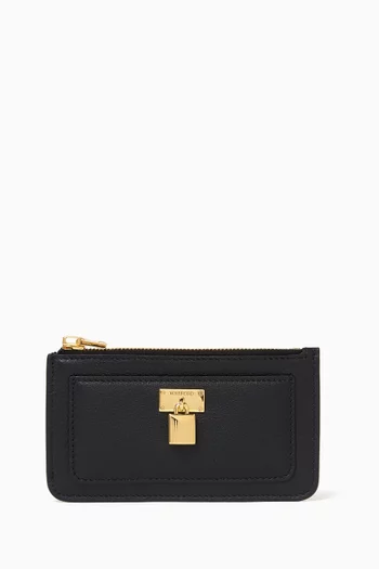 محفظة بسحّاب وقفل جلد حبيبي