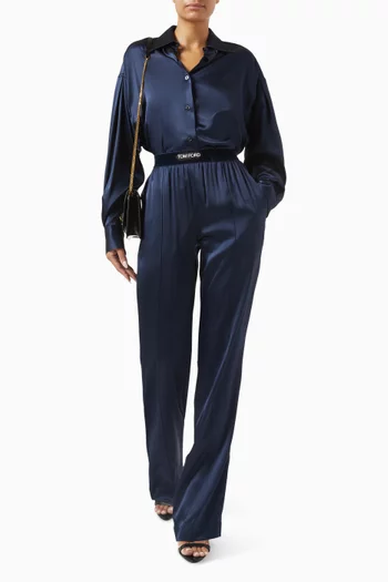 Logo-waistband Pants in Silk Satin