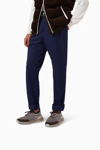 حذاء للجري نسيج قطن وجلد عجل شبه لامع