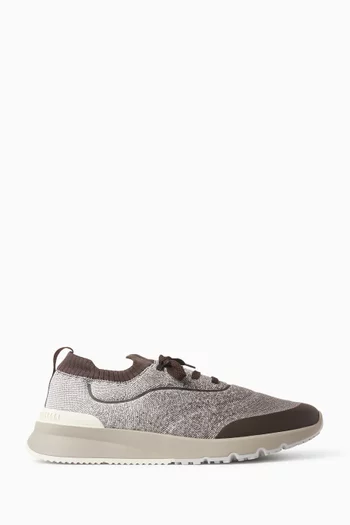 حذاء للجري نسيج قطن وجلد عجل شبه لامع