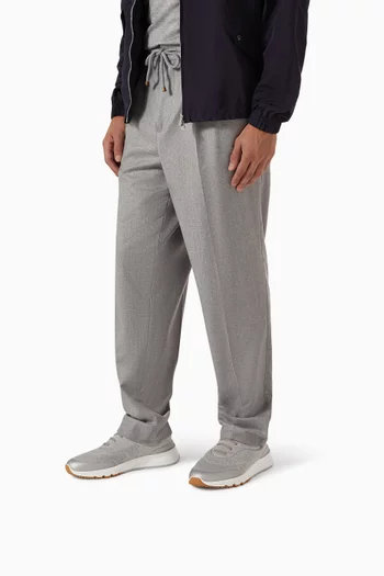 حذاء للجري نسيج قطن وجلد عجل شبه لامع