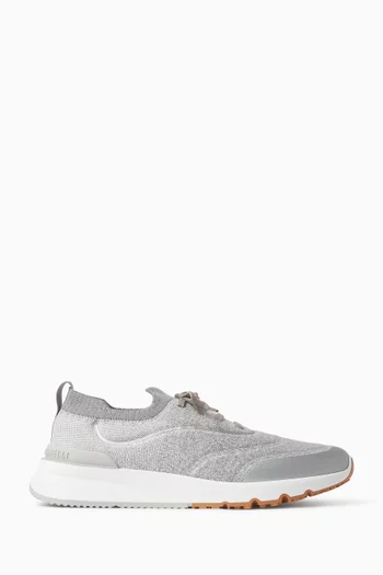 حذاء للجري نسيج قطن وجلد عجل شبه لامع