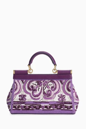 Small Sicily Majolica-embroidered Elongated Bag in Canvas