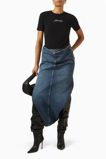 Draped Slit Skirt in Denim