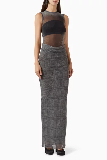 Prince of Wales Maxi Dress in Mesh