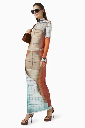 Twisted Fire-print Maxi Skirt in Mesh