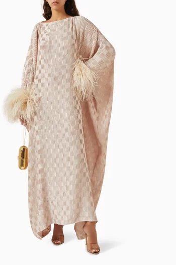 Pleated Feather-trim Dress