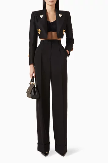 جاكيت مطرز بزر واحد قماش فاي