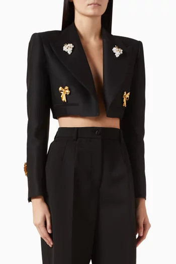 جاكيت مطرز بزر واحد قماش فاي