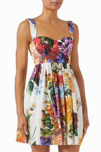 Bouquet-print Mini Dress in Poplin