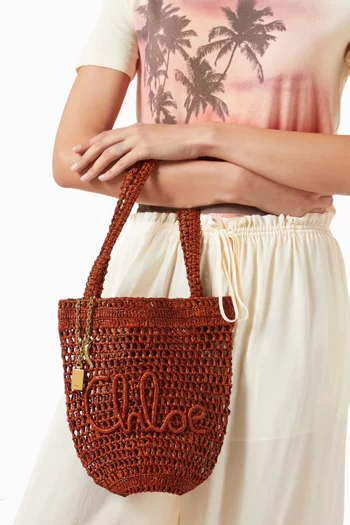 Small Summer Banana Tote Bag in Raffia