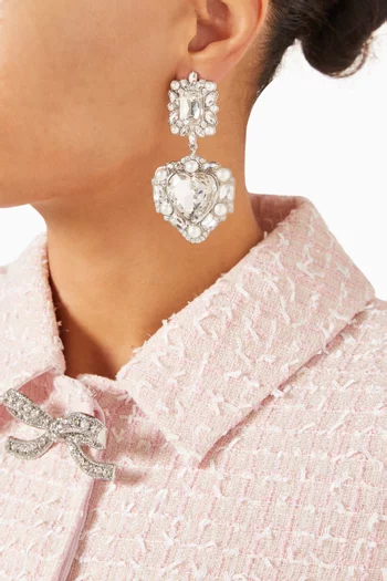 Crystal Heart Drop Earrings in Silver-plated Brass