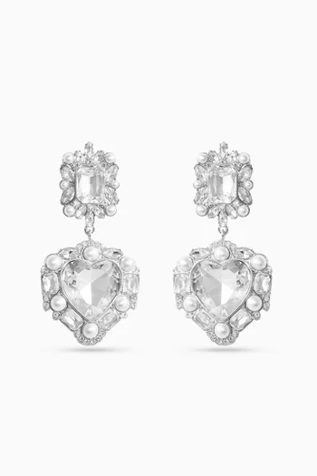 Crystal Heart Drop Earrings in Silver-plated Brass