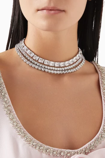Multi-layer Crystal Choker in Silver-plated Brass