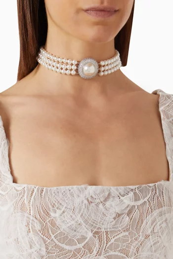 Pearl Choker in Silver-plated Brass