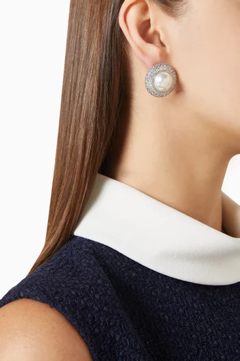 Pearl Stud Earrings in Silver-plated Brass