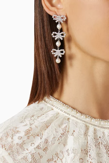 Micro Crystal Bow Tiered Earrings in Silver-plated Brass
