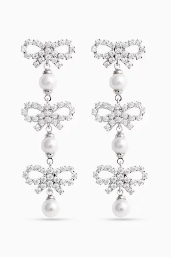 Micro Crystal Bow Tiered Earrings in Silver-plated Brass