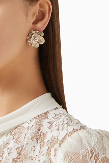 Gold Crystal Flower Stud Earrings in Gold-plated Brass