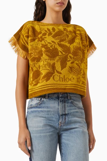 Fringe Logo Top in Cotton Jacquard