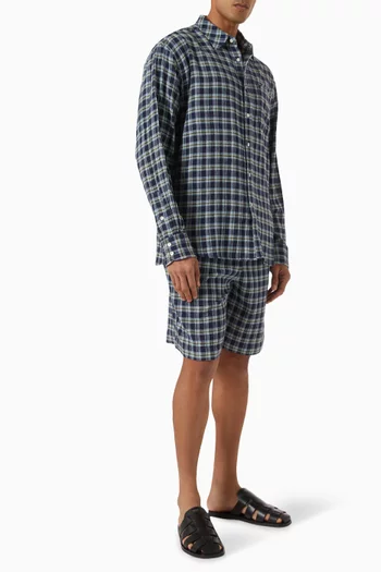 Dune Plaid Fringe Beach Shorts in Cotton