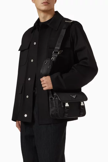 Leather Shoulder Bag in Re-Nylon & Saffiano Leather