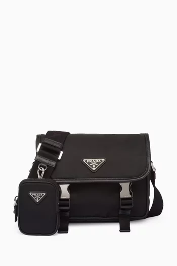 Leather Shoulder Bag in Re-Nylon & Saffiano Leather