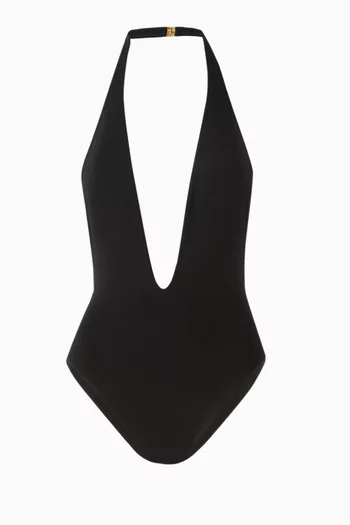 Plunge-neck Knit One-piece Swimsuit