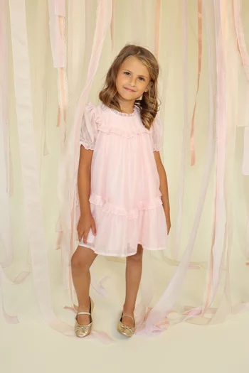 Ruffled-trim Puff-sleeves Dress