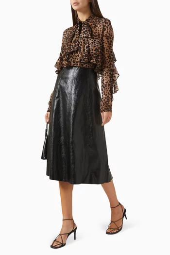 Flared Midi Skirt in Coated-twill