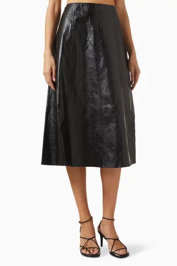 Flared Midi Skirt in Coated-twill