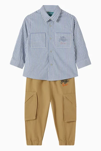 قميص مخطط بشعار الماركة قطن