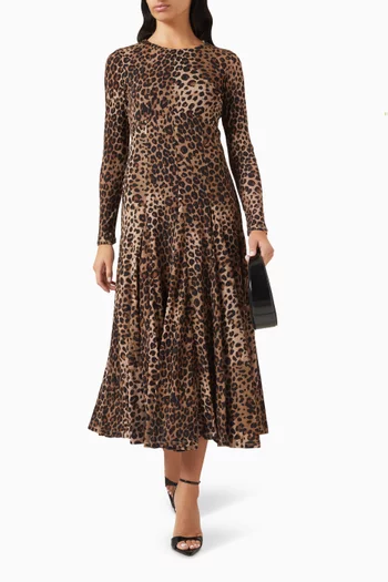 فستان متوسط الطول بقصة واسعة جيرسيه وتول