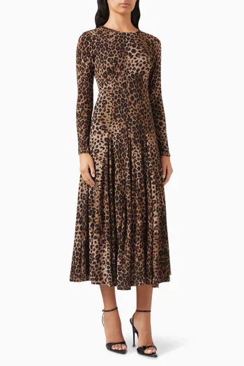 فستان متوسط الطول بقصة واسعة جيرسيه وتول