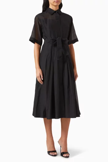 فستان فوجيا متوسط الطول بحزام حرير وقطن