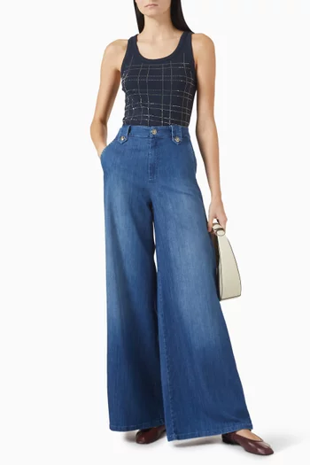 بلوزة بفتحة رقبة عميقة بلا أكمام جيرسيه مضلع