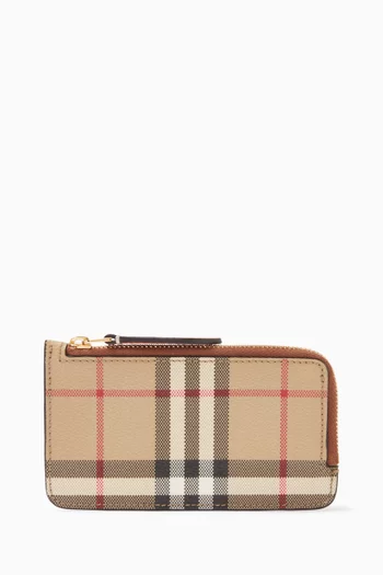 Somerset Zip Card Holder in Check Canvas & Leather