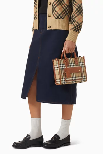 Mini Freya Tote Bag in Check Canvas