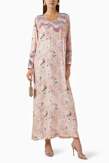 Embroidered Abstract Jalabiya in Silk Jacquard