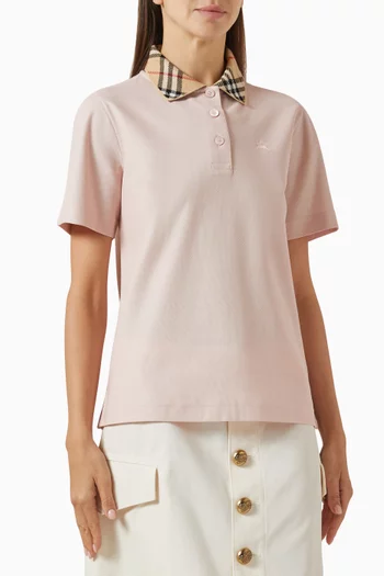 Check-collar Polo Shirt in Cotton Piqué