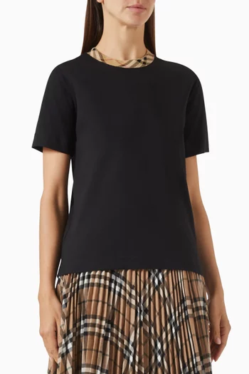 Check-trim T-shirt in Cotton