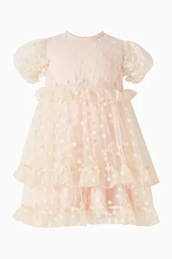 All-over Print Ruffled Dress in Tulle
