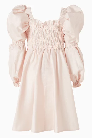 Puff-sleeves Ruched Dress