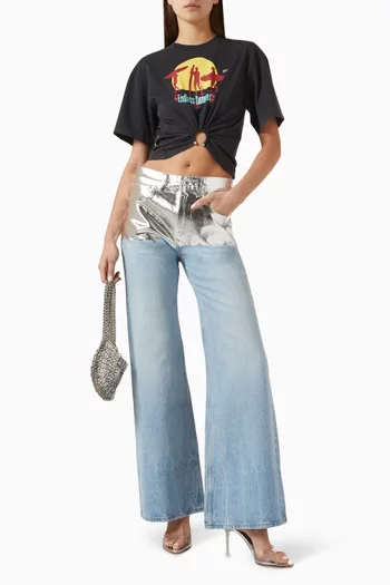 Piercing Printed Cropped T-shirt in Cotton-jersey