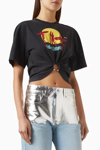 Piercing Printed Cropped T-shirt in Cotton-jersey